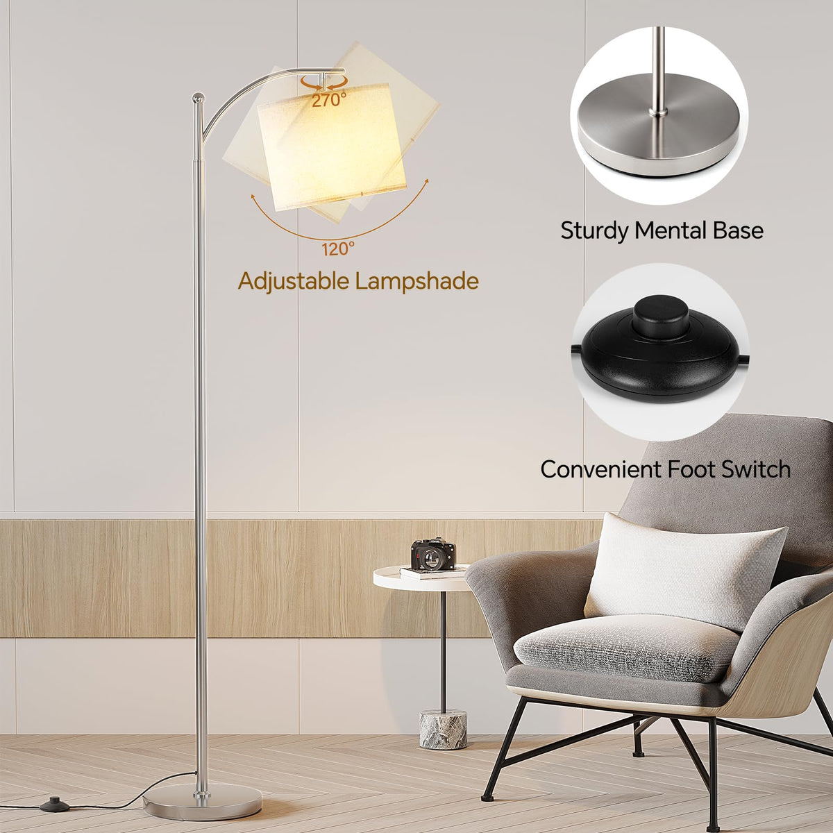 SUNMORY Arc Floor Lamp, Modern Floor Lamp with 3 Color Temperatures Bulb