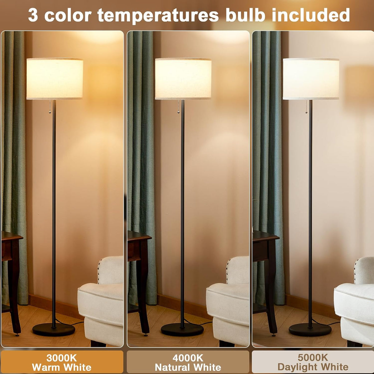 Modern Floor Lamp Simple Design with White Shade & Foot Pedal Switch