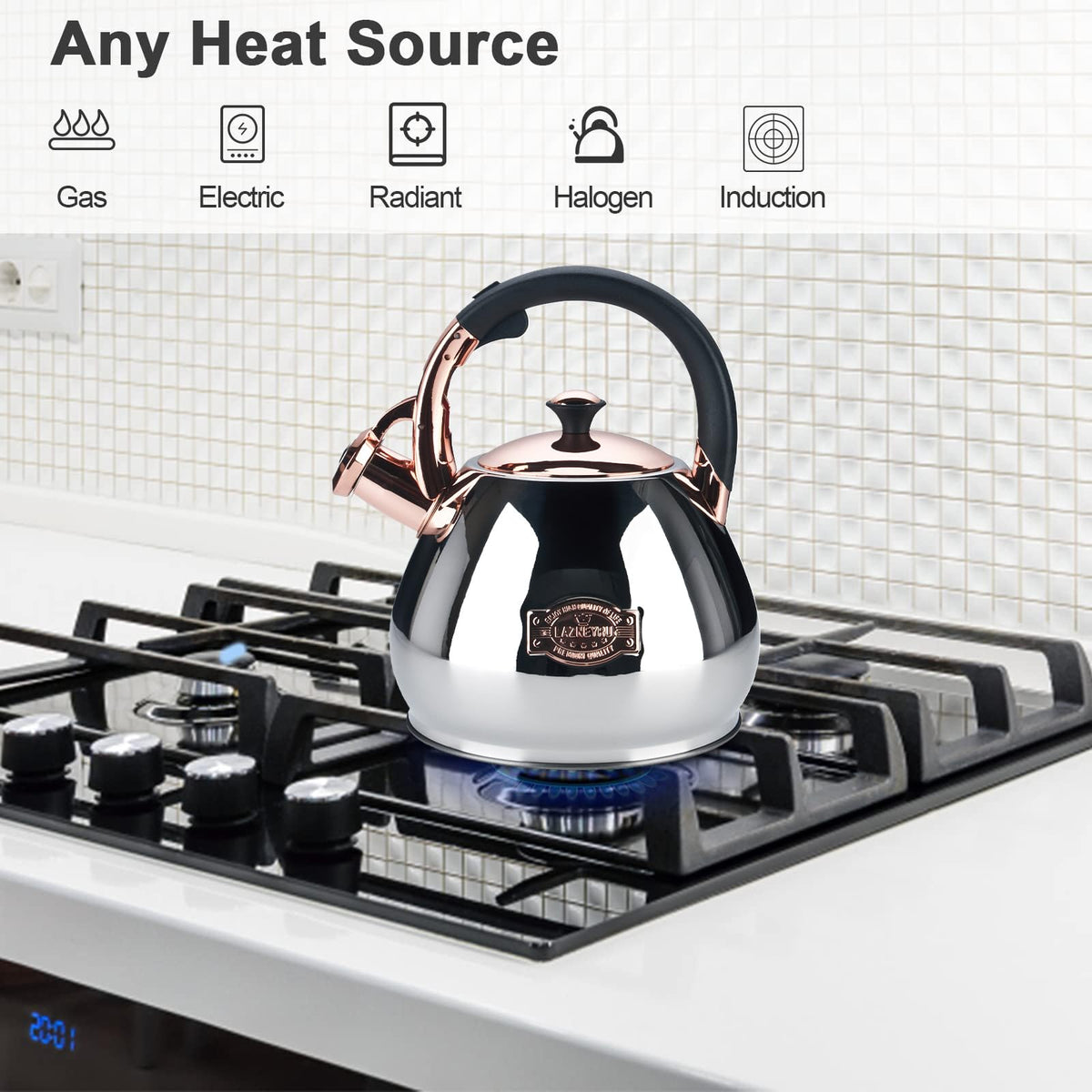 Tea Kettle for Stove Top Whistling Teapot, 3.2Q Tea Pot Stainless Steel Teakettle with Heat Proof Ergonomic Handle
