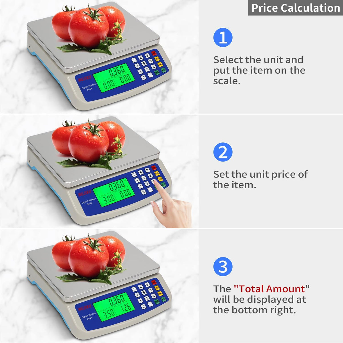 Large Digital Kitchen Scale 30KG Commercial Food Scale 66LB for Baking Bread Meat Stainless Steel Price Computing Scale LCD Display,Prep Counting Scale for Parts and Coins Adapter Included