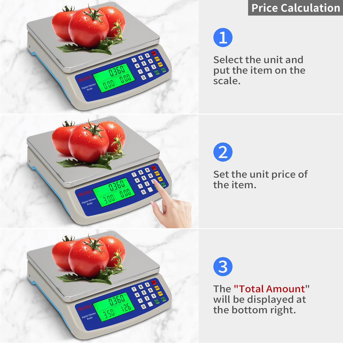 Large Digital Kitchen Scale 30KG Commercial Food Scale 66LB for Baking Bread Meat Stainless Steel Price Computing Scale LCD Display,Prep Counting Scale for Parts and Coins Adapter Included