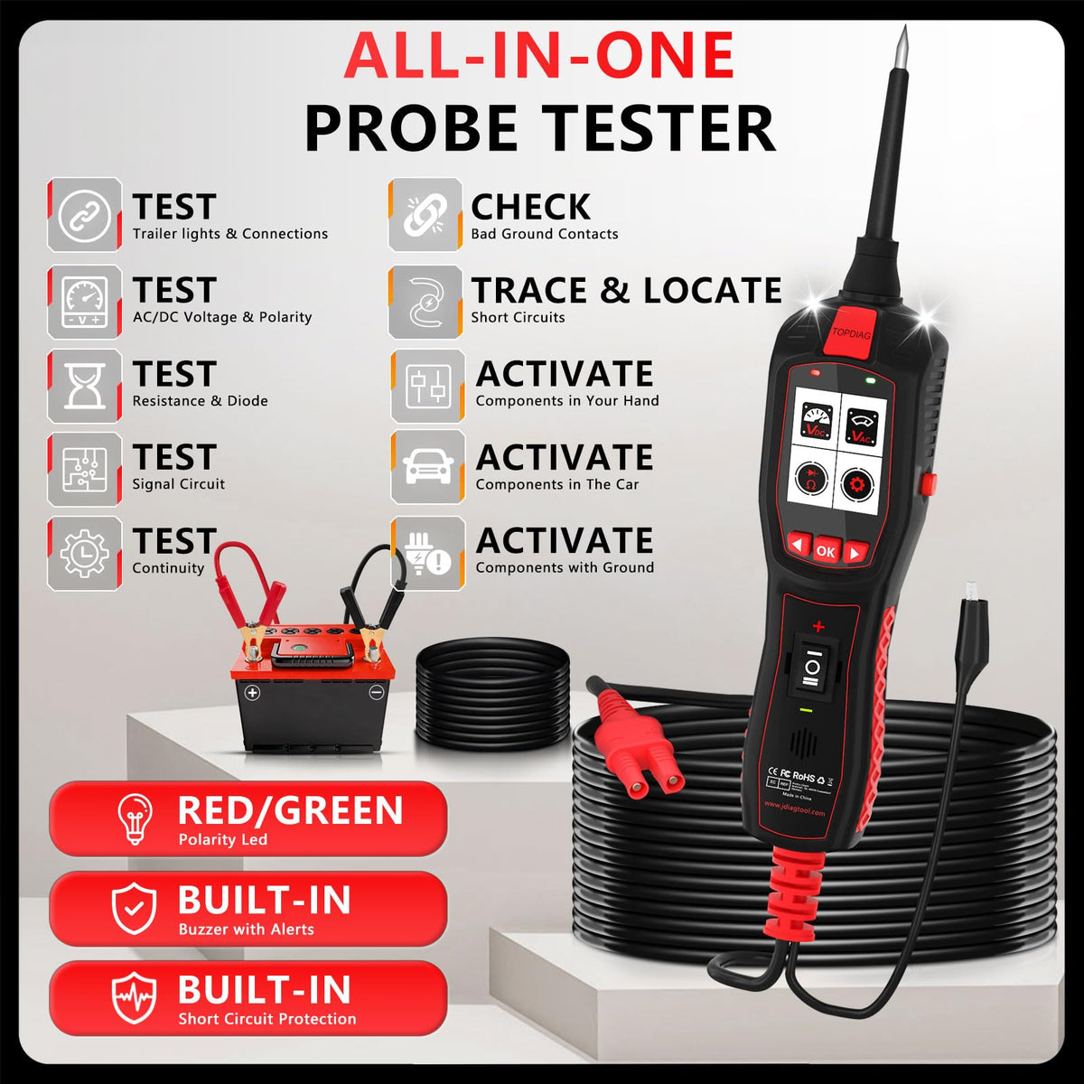 12V Test Light Automotive, Power Circuit Probe Kit, Car Fuse Tester, P60