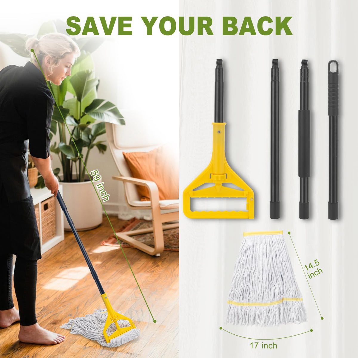 Commercial Mop with 3 Large Replacement Heads,Heavy Duty Industrial Mops