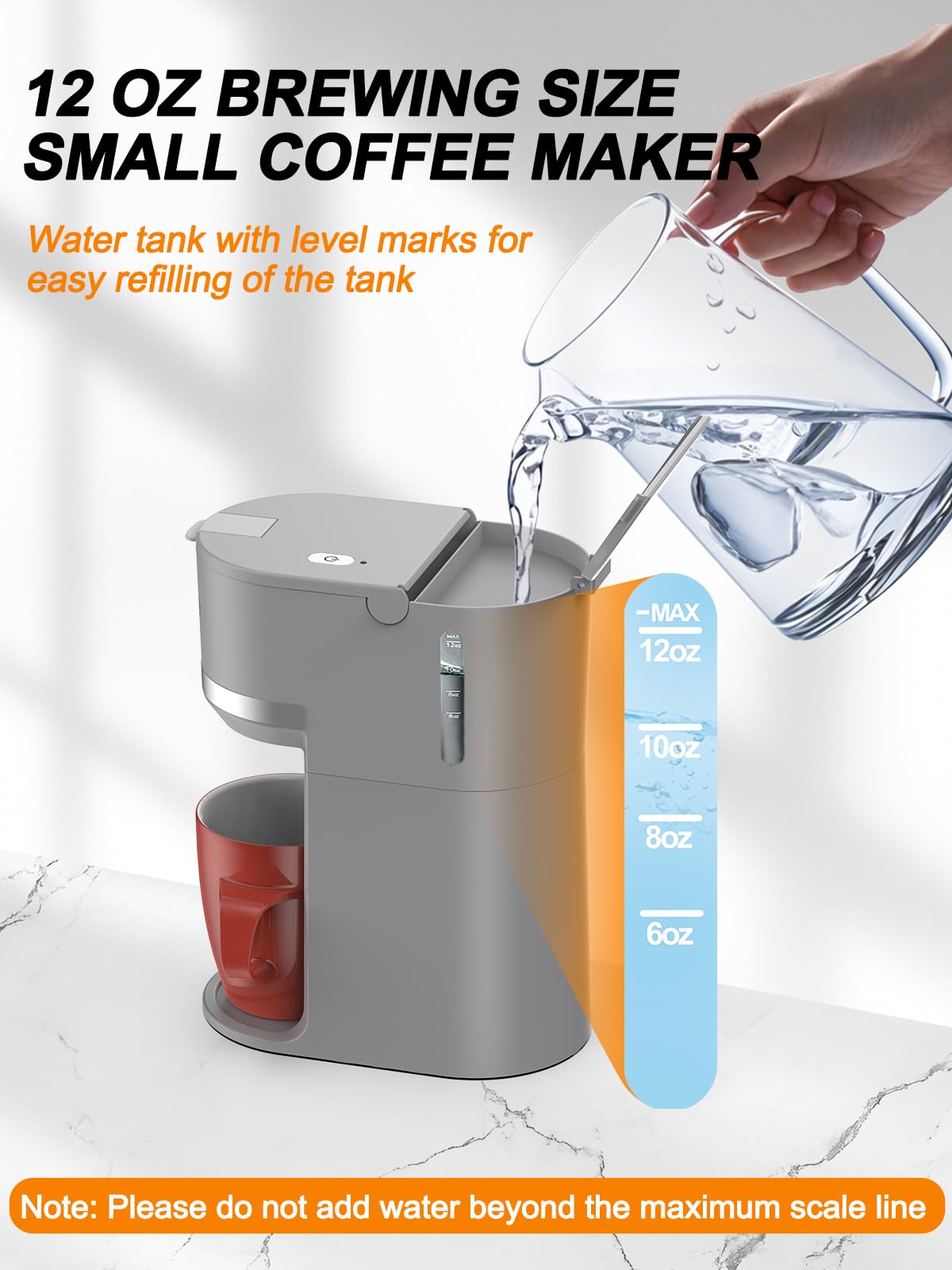 Single Serve Coffee Maker for Coffee Pods and Grounds,Fast Brew,6-12 oz Brew Sizes Single Cup Coffee Maker Fits 5.5" Mugs,One-Button Small Coffee Maker,Descaling Reminder,Black,9.45 Inches