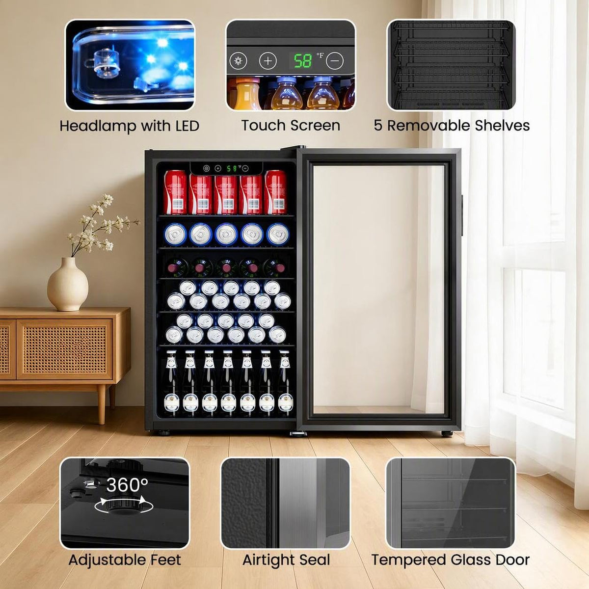 Electactic Mini Fridge 130 Can Beverage Refrigerator Cooler, 3.2 Cu.Ft Drink Fridge forSoda Wine Beer, Digital Temperature Control Cooler for Home, Dorm, Bar