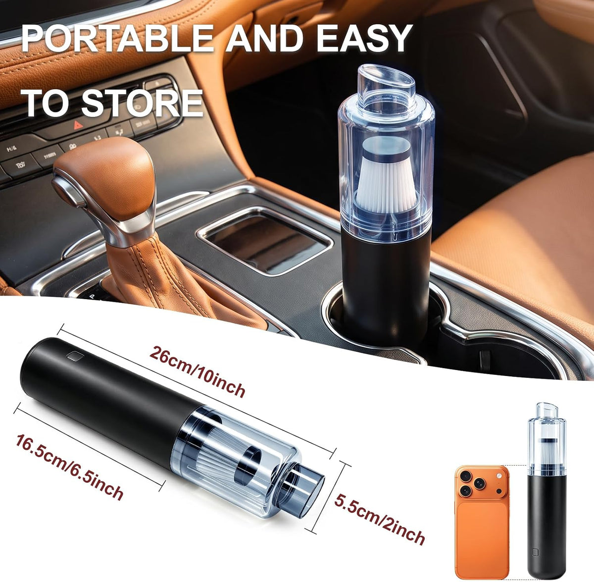 Cordless Handheld Vacuum Cleaner, 6000Pa Portable Mini Hand Vac, 4‑in‑1 Suck Blow Inflate Deflate with 5 Attachments, Picks up Pet Fur Dust Crumbs for Home Sofa Furniture Car