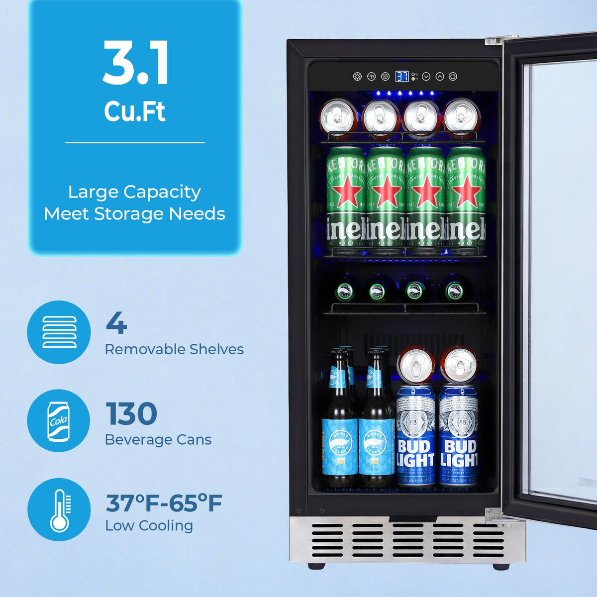 Beverage Refrigerator Cooler, 120 Can Mini Beverage Fridge with Reversible Glass Door for Soda Beer, 3 Cu.Ft Drink Fridge with Digital Temperature Control & Adjustable Shelves - Silver