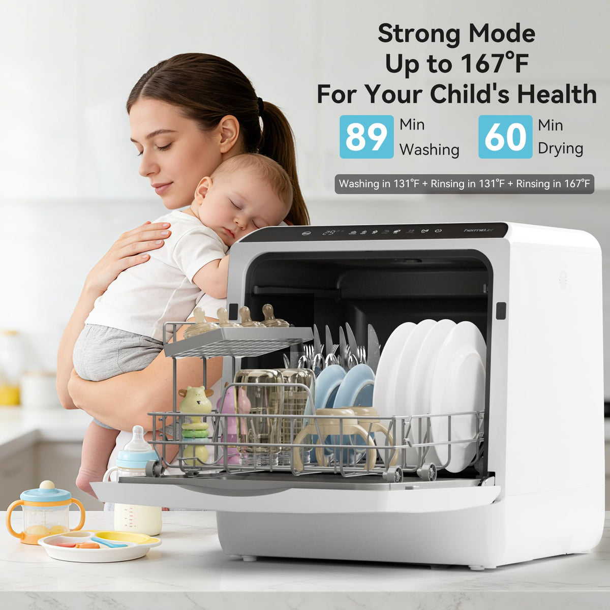 Hermitlux Countertop Dishwasher, 5 Place Settings Portable Dishwashers Mini