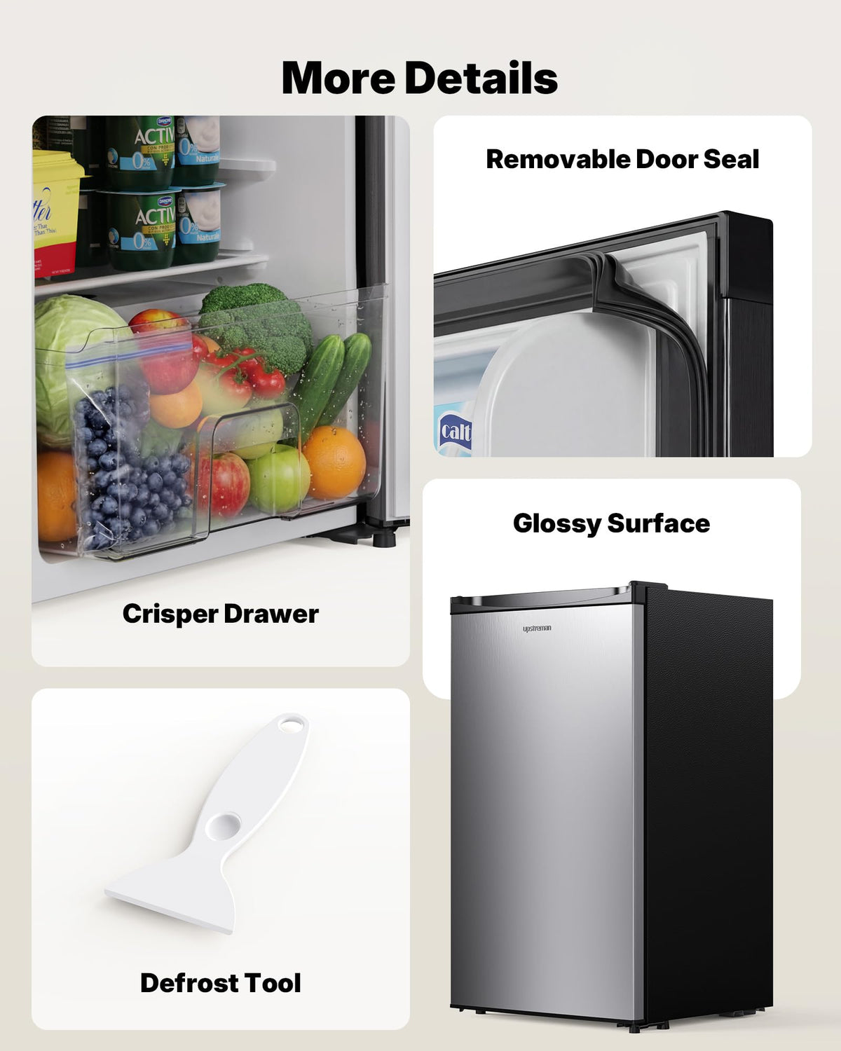 Upstreman 3.2 Cu.Ft Mini Fridge with Freezer, Black-BR321