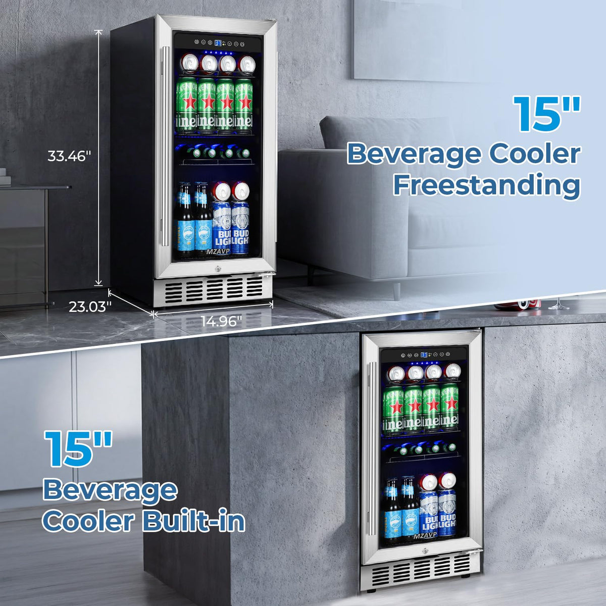 Beverage Refrigerator Cooler, 120 Can Mini Beverage Fridge with Reversible Glass Door for Soda Beer, 3 Cu.Ft Drink Fridge with Digital Temperature Control & Adjustable Shelves - Silver