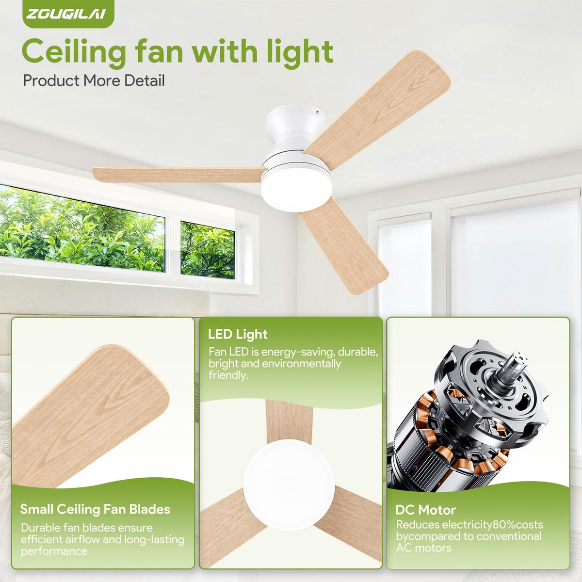 42'' Black Low Profile Ceiling Fans with Lights and Remote Control