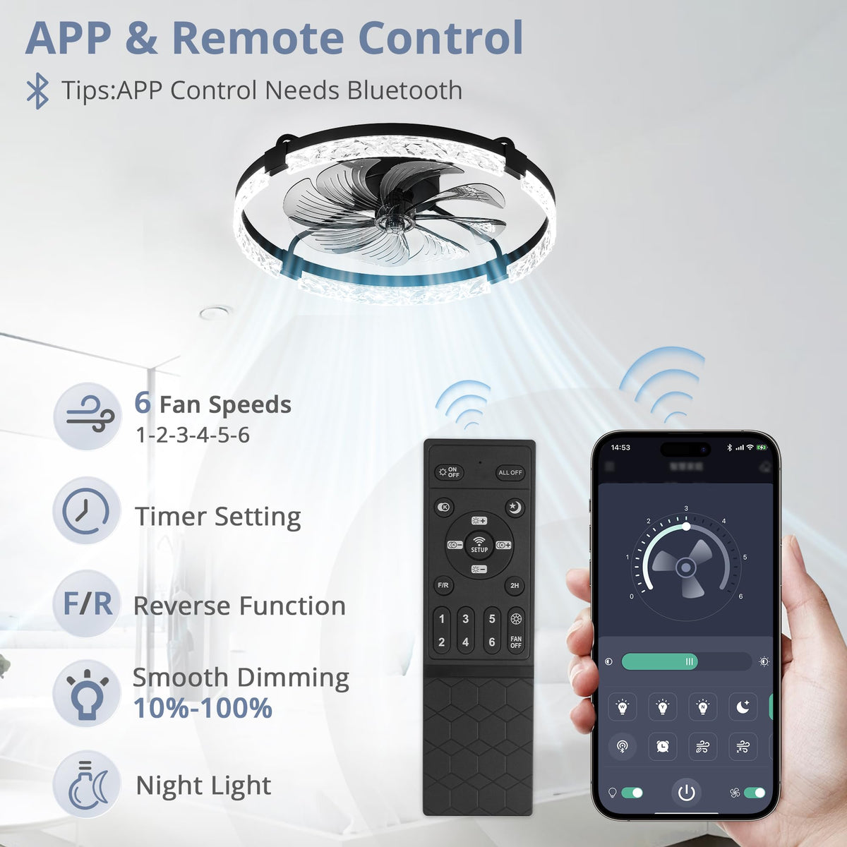 LEDIARY 20" Modern Ceiling Fans with Lights and Remote, White Fandelier