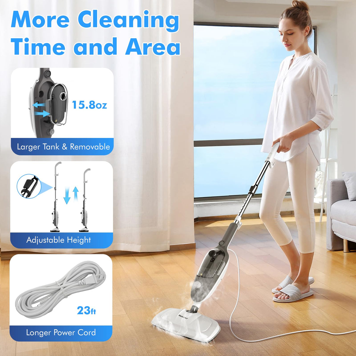 Steam Mop 11-in-1 Handheld Detachable Adjustable Steam Cleaner, Rose Gold