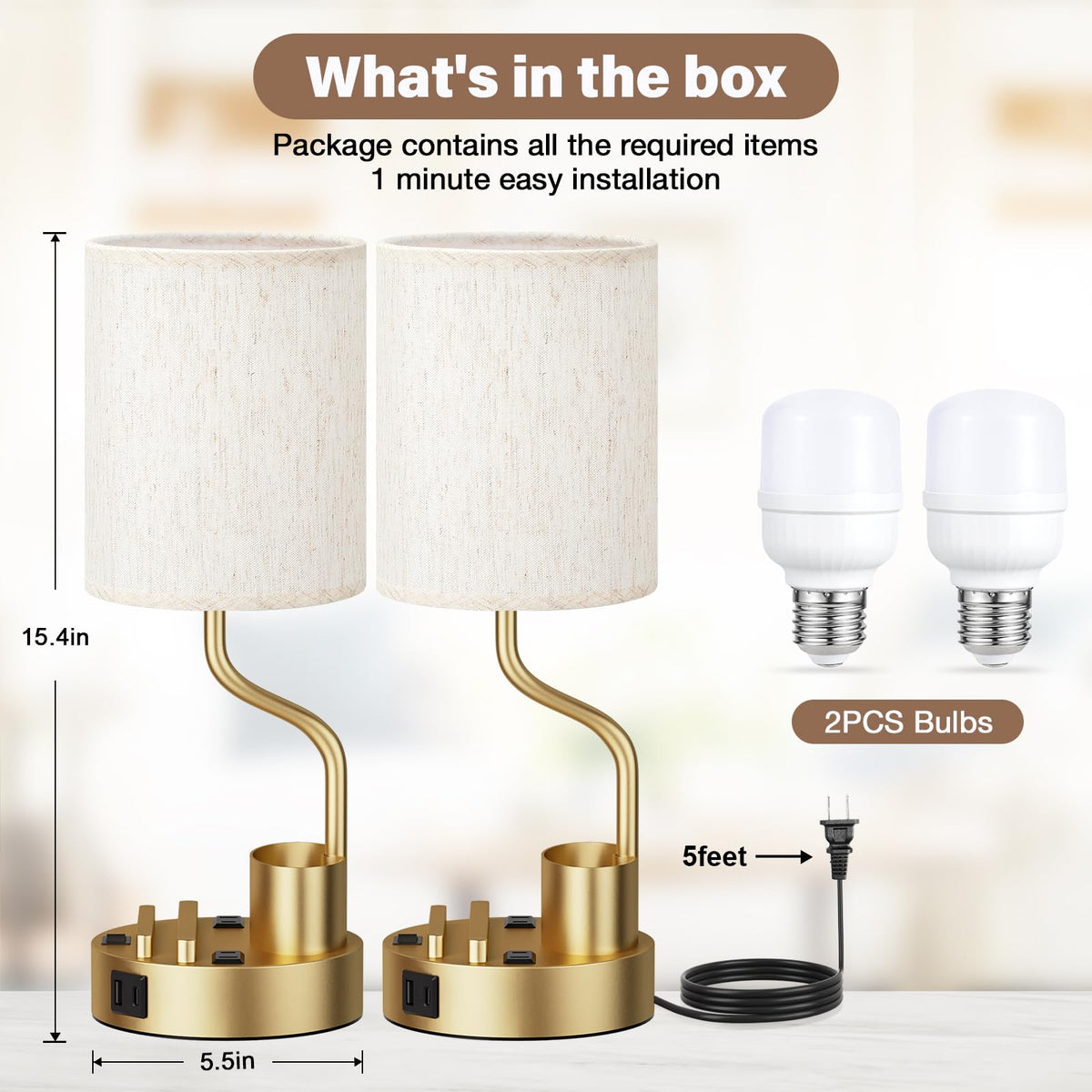 Fenmzee Bedside Lamps for Bedroom Set of 2 - Table Desk Lamp for Nightstand