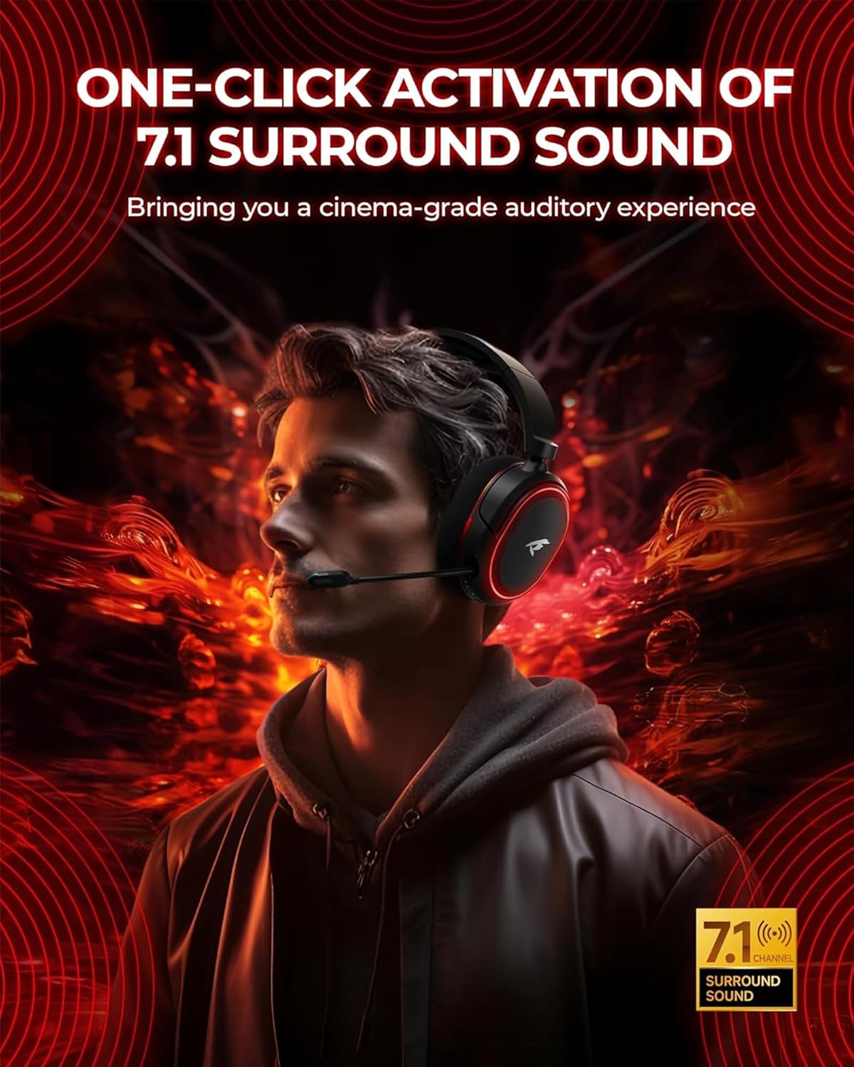Wireless Gaming Headset for PC PS5 PS4 Mac Switch 7.1 Surround Sound 100-Hr