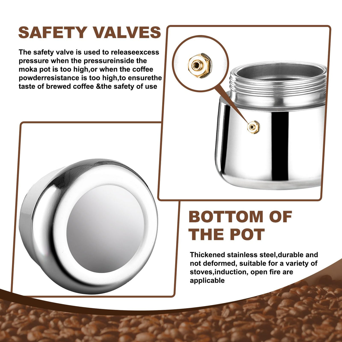 6 Cup Stovetop Espresso Maker Stainless Steel Moka Pot Stove Top Percolator Italian Coffee Makers Capable Mocha Greca Machine Cafe Classic Induction Cookers for Home and Camping 300ml 10oz