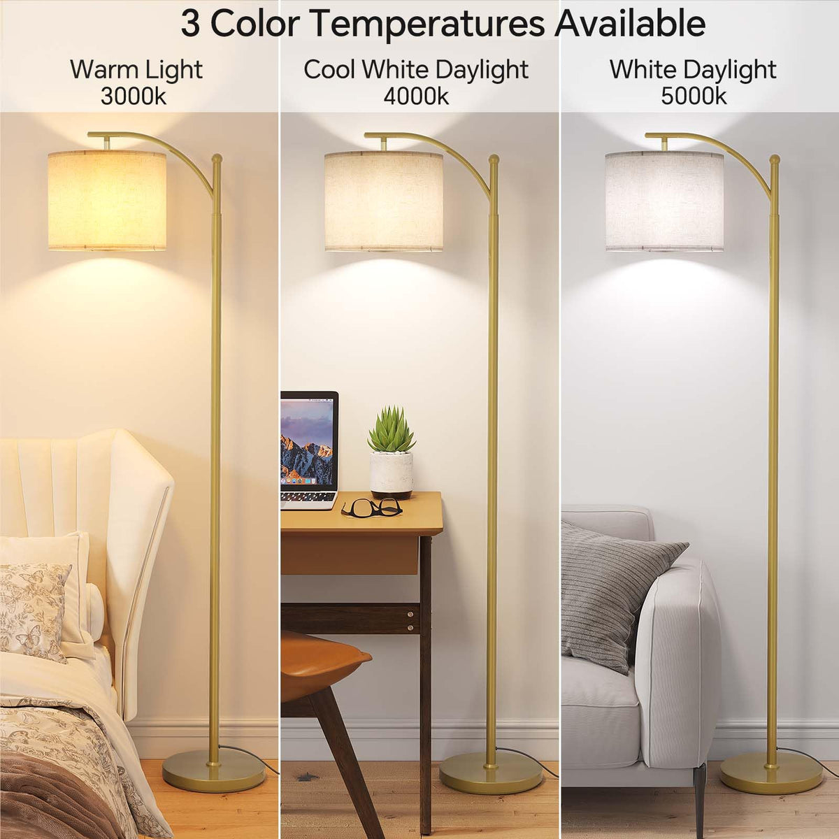 SUNMORY Arc Floor Lamp, Modern Floor Lamp with 3 Color Temperatures Bulb