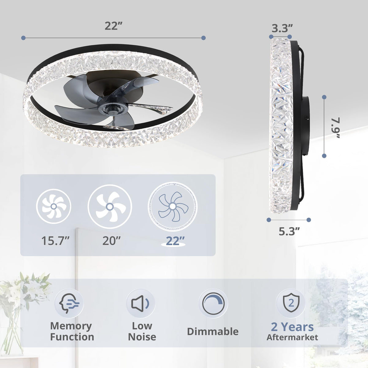 LEDIARY 20" Modern Ceiling Fans with Lights and Remote, White Fandelier