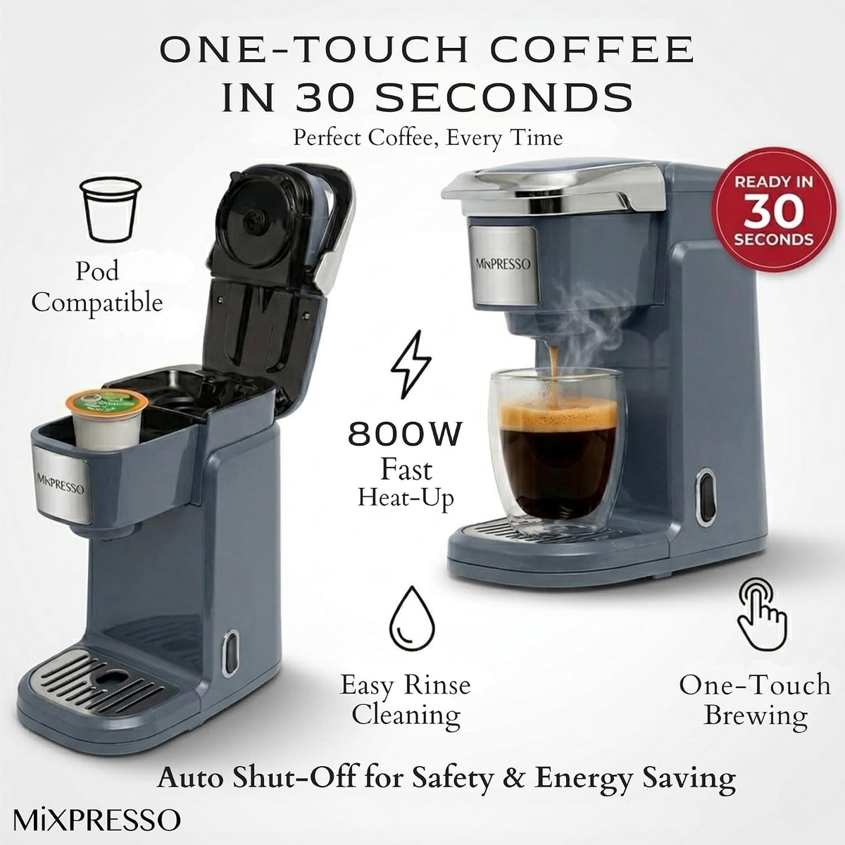 Mixpresso Single Serve Coffee Maker K Cup Coffee Maker for K Pods & Grounds