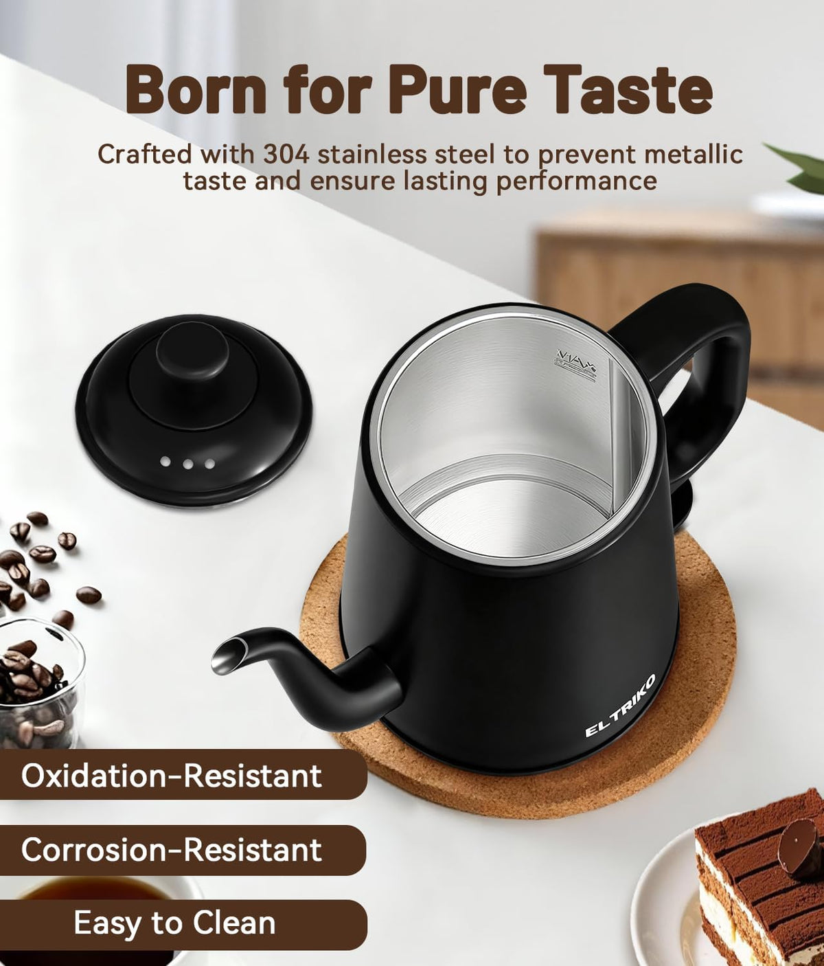 1L Gooseneck Electric Kettle for Pour Over Coffee & Tea