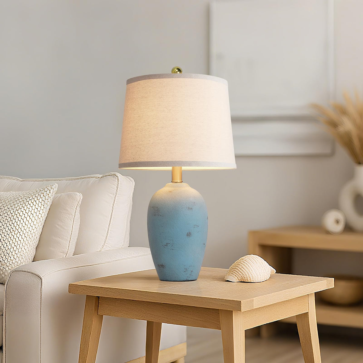 AIEAMPDO 21'' Set of 2 Farmhouse Ceramic Small Table Lamps for Living Room Bedroom, Nightstand Rustic Brown Desk Lamp for Bedside End Table Entryway, 2 LED Bulbs Included