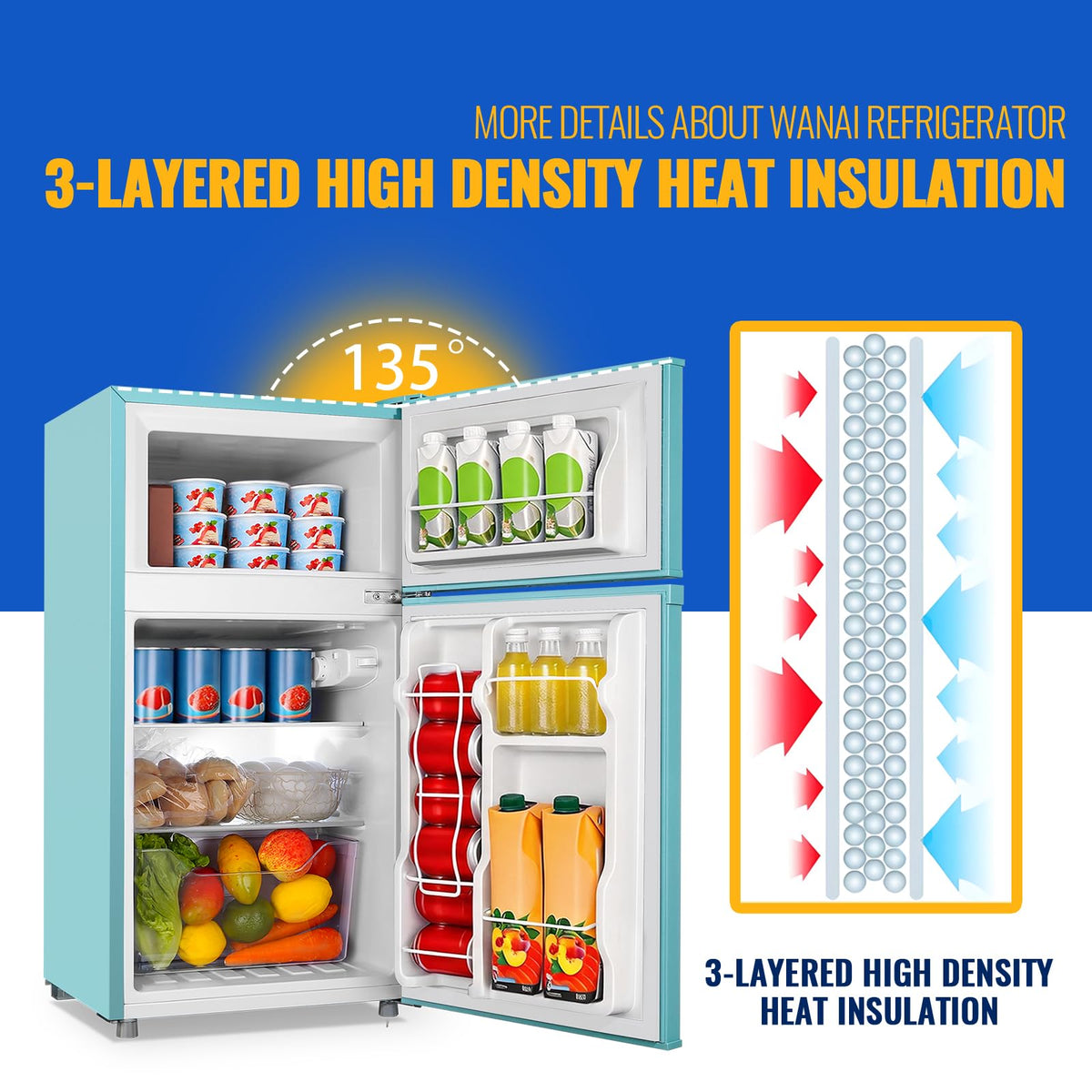 3.5 Cu.Ft Black Mini Fridge With Freezer Compact Refrigerator Dorm