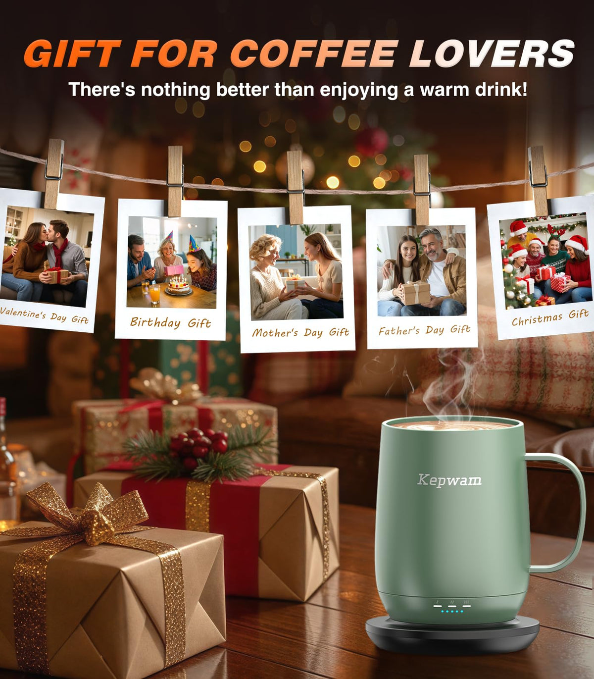 Kepwam Self-Heating Coffee Mug T2, 16oz Electric Heated Mug Hot Up to 149℉