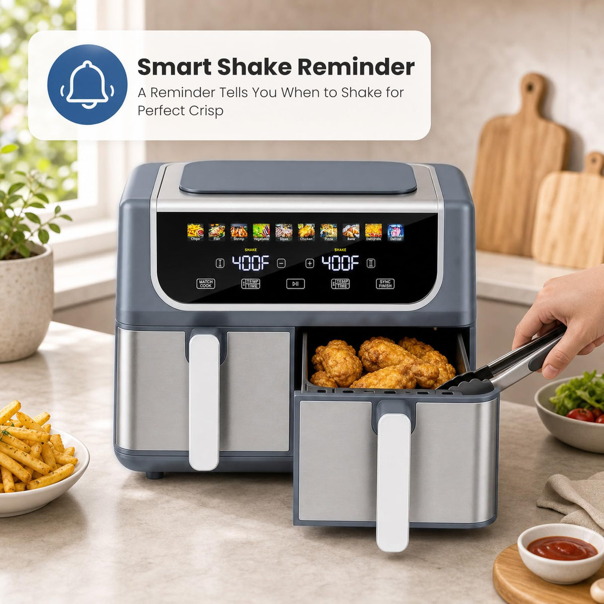 OLIXIS Dual Air Fryers with 2 Baskets 9.5 Quarts Large Airfryer 10-in-1