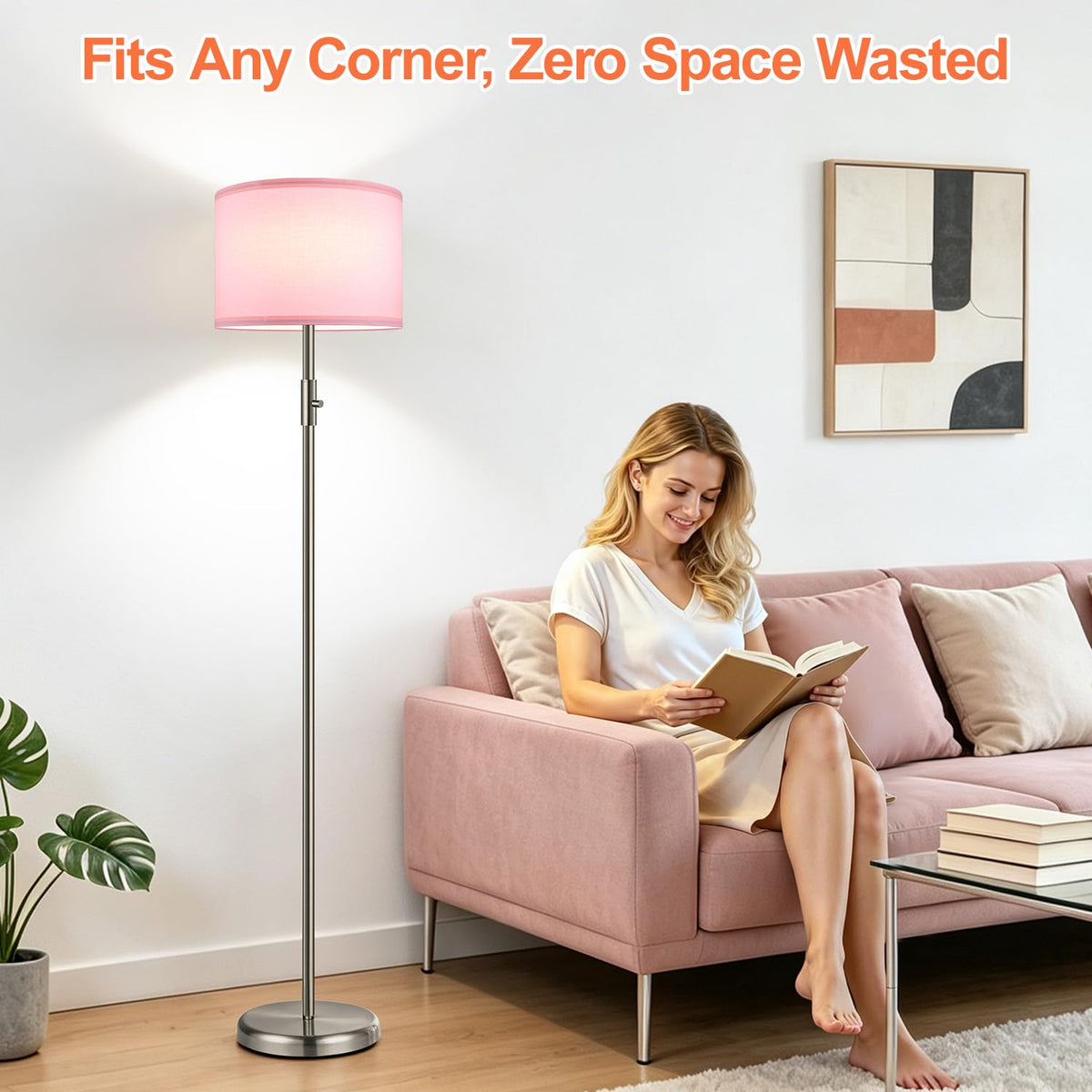 【Upgraded】 Dimmable Floor Lamp for Living Room,1000 Lumens Bulb Included, Modern Floor Lamps Simple Design with Linen Shade, Tall Standing Lamp for Bedroom Office Dining Room, Black Pole Lamp