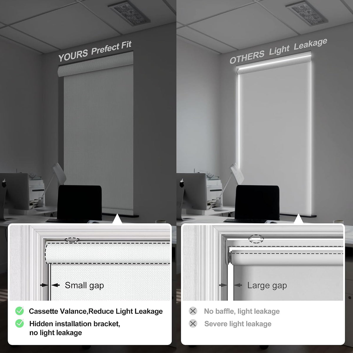Boolegon Blackout Roller Shades for Windows, Beige, Custom Size
