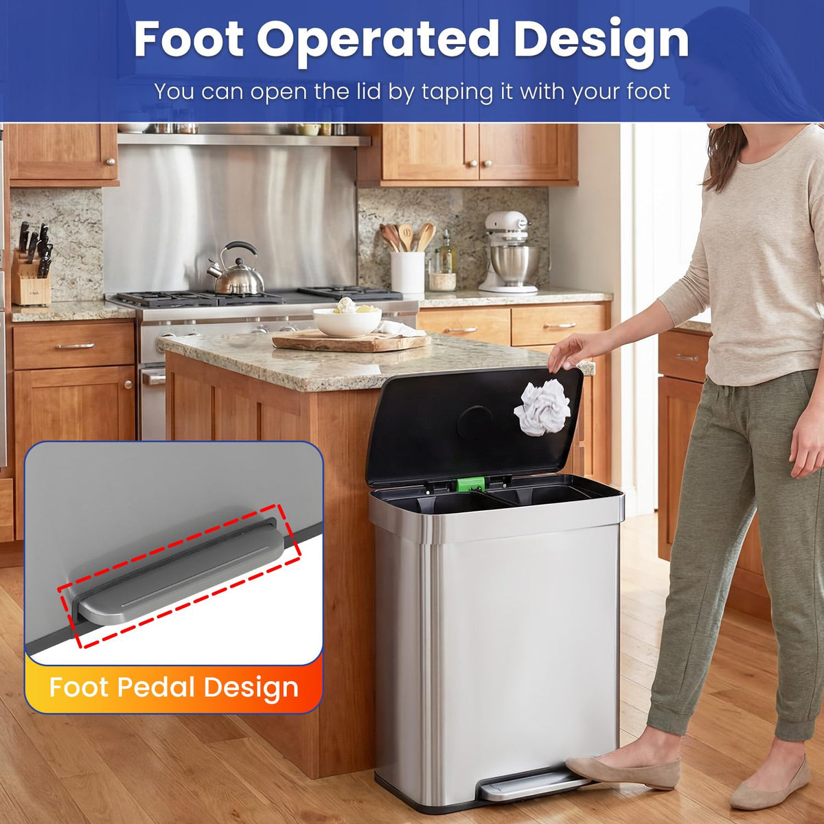 PayLessHere | 13G Trash Can with Lid | Steel | Removable Inner Bucket