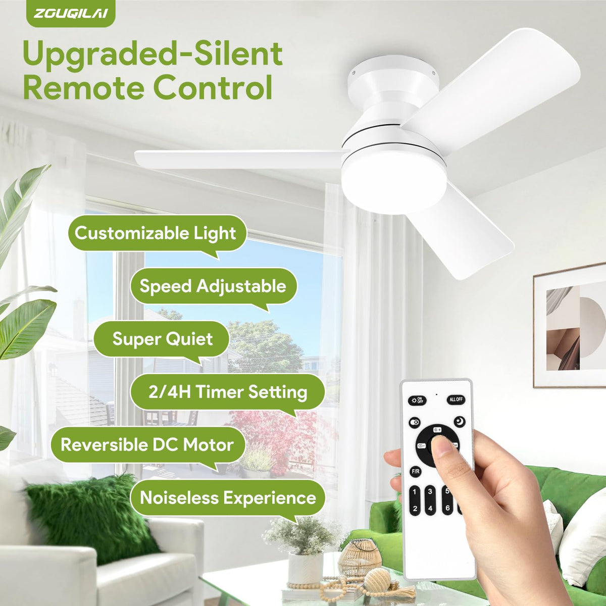 42'' Black Low Profile Ceiling Fans with Lights and Remote Control