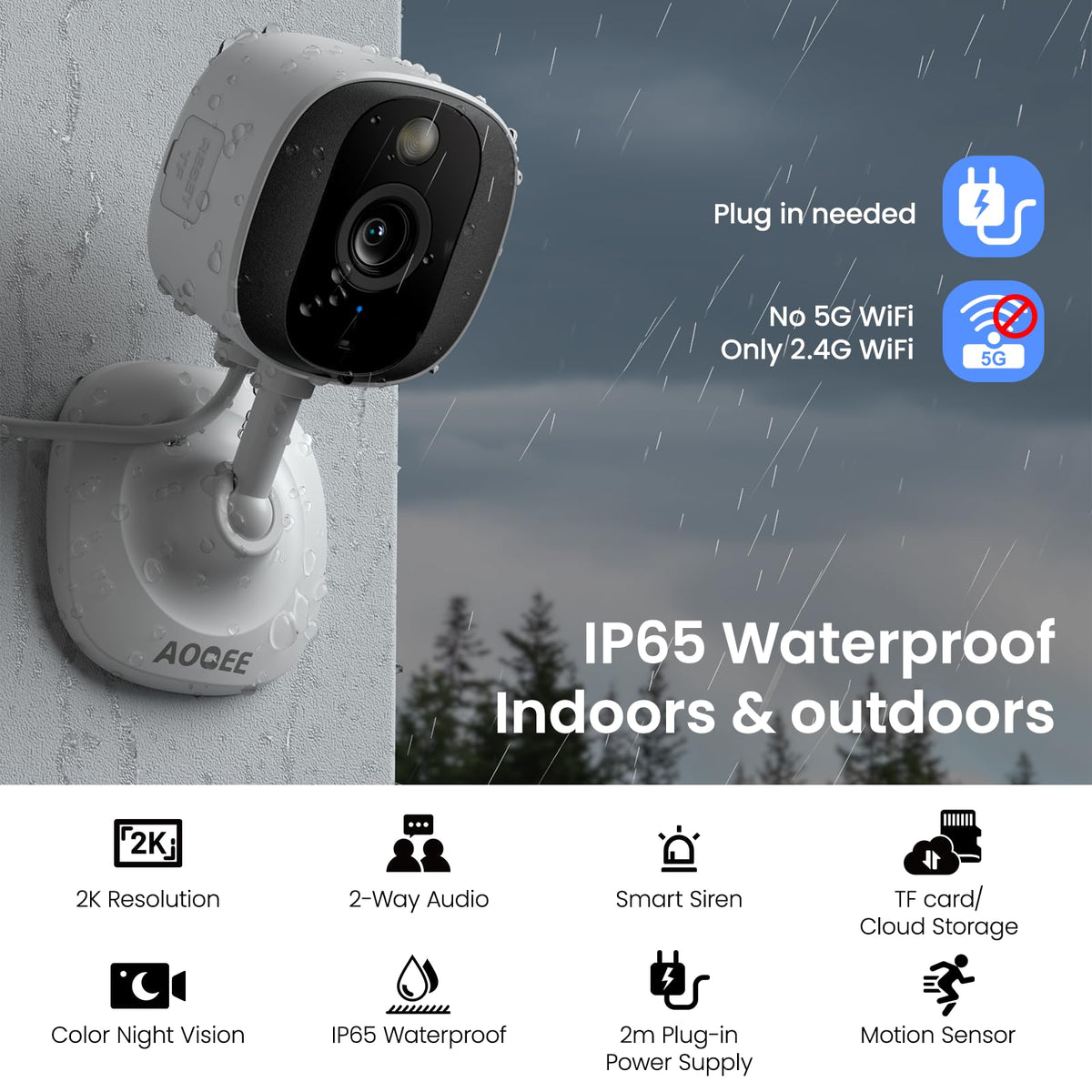 AOQEE 2K Cameras for Home Security, Indoor/Outdoor, Full Color, C1 2Pack