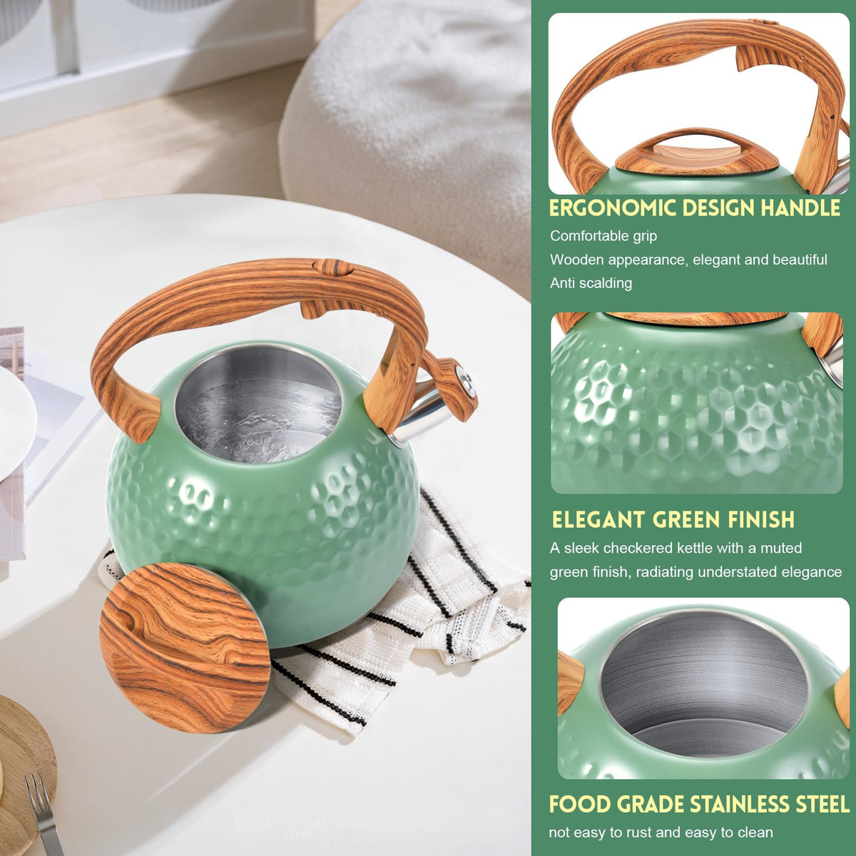 GGC Whistling Tea Kettle for Stove Top, 3.2QT/3L Stainless Steel Tea Kettle