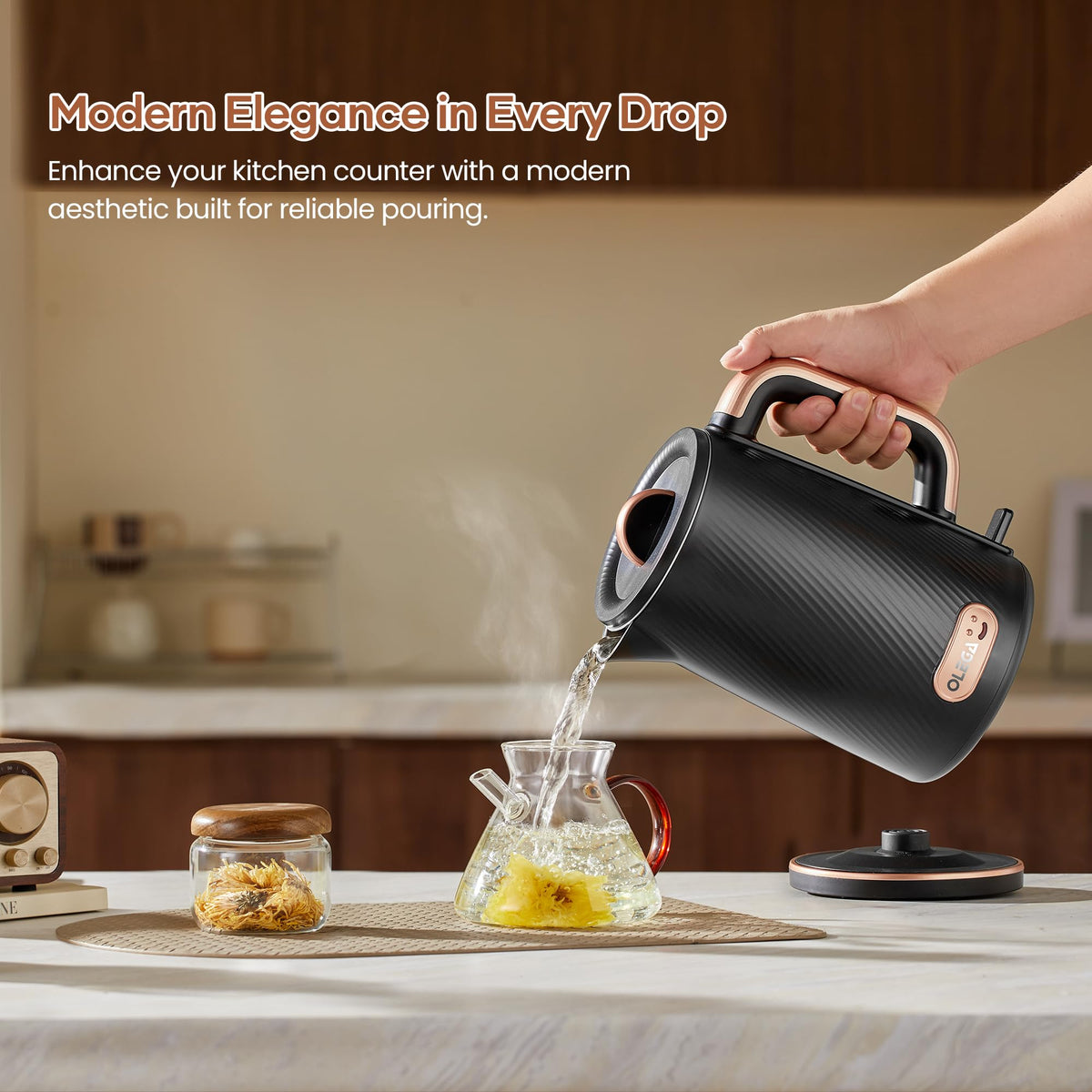 OLEGA Electric Kettle: 1200W Fast Boil Electric Water Kettles, 1.5L Double Wall Stainless Steel Tea Kettle, Auto Shut-Off, BPA-Free Hot Water Boiler Teapot for Coffee & Tea -Ligth Green