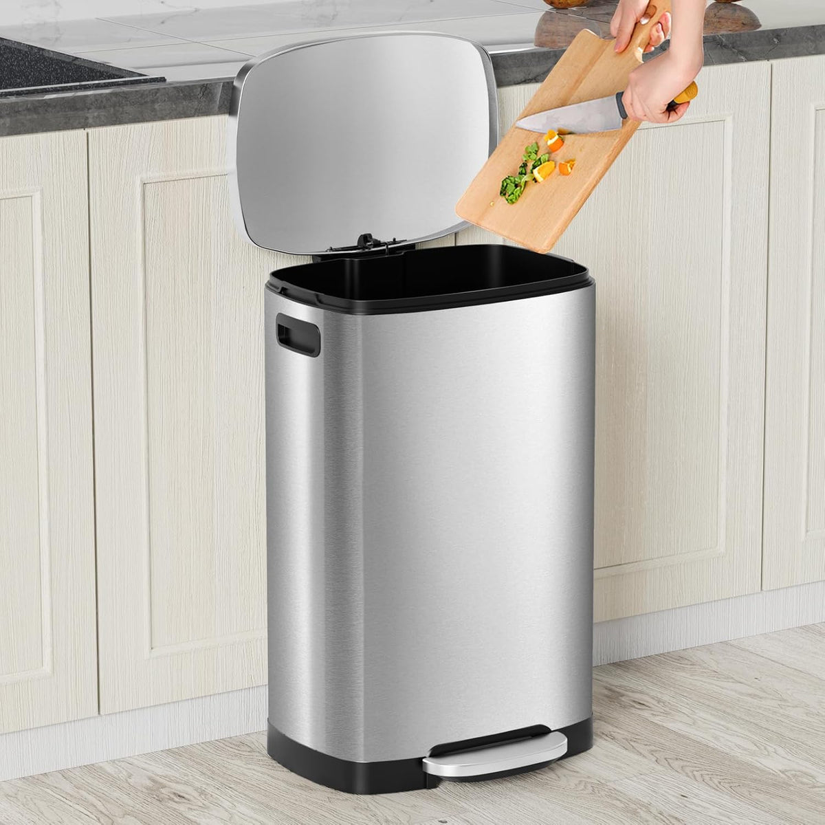 KdbK Kitchen Trash Can with Lid, 13 Gal Stainless Steel Pedal Garbage Can