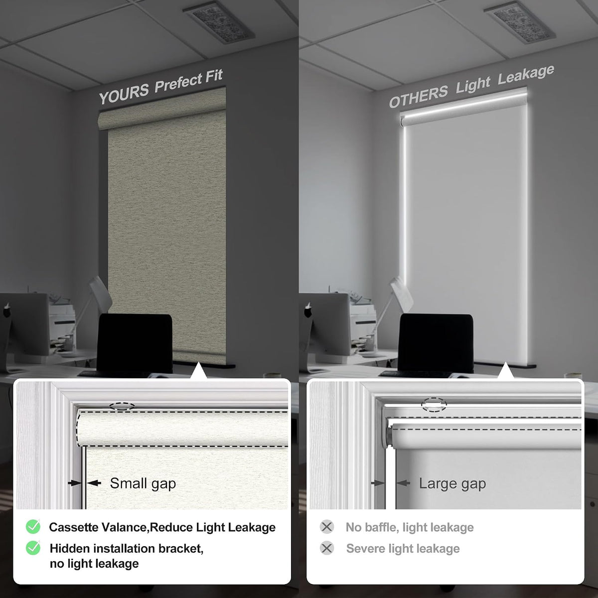 Boolegon Blackout Roller Shades for Windows, Beige, Custom Size