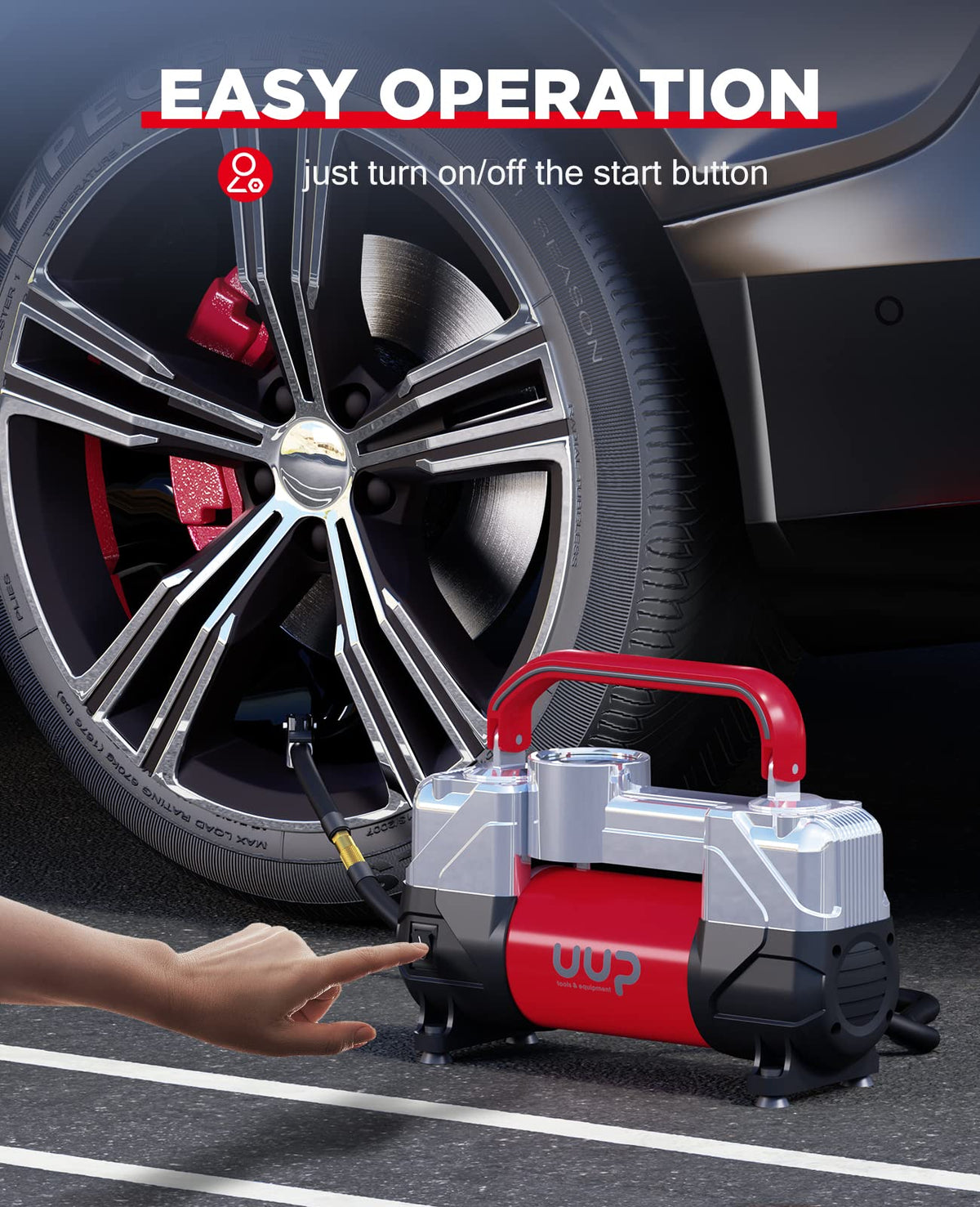 Portable 12V Air Compressor, 150 PSI Tire Inflator with Dual Cylinders