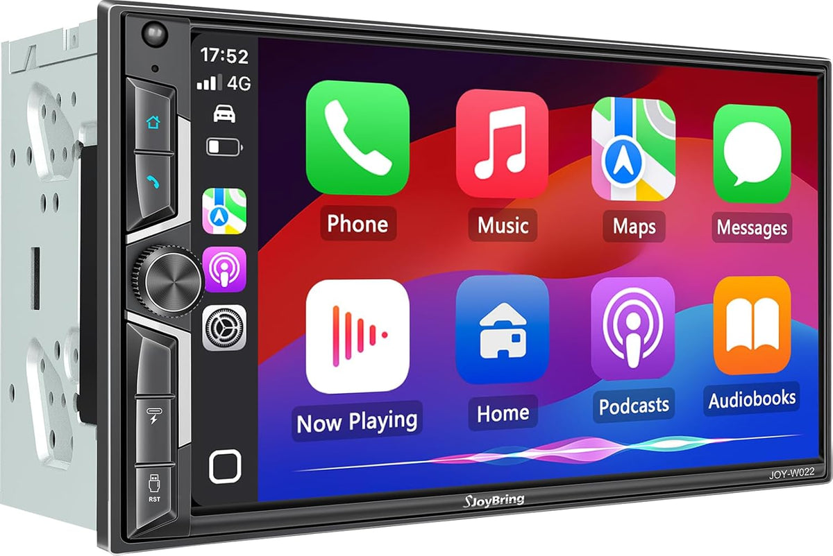 SJoyBring 7" QLED Double Din Car Stereo - Wireless Apple CarPlay & Android Auto, 240W 4.2CHN, SWC, Bluetooth, FM/AM Car Radio, 2 Subwoofers Outputs, Backup Camera