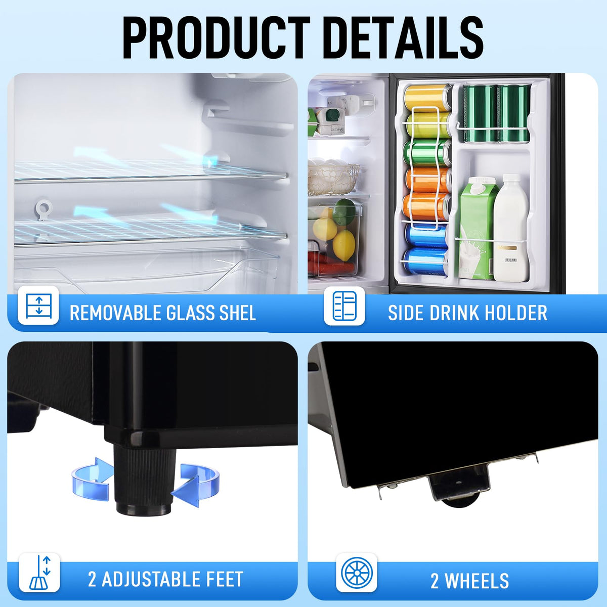 Mini Fridge with Freezer, 3.5 cubic feet 2- Doors Small Refrigerator Features 7 Gear Mechanical Control, Side Bottle Rack, Ideal for Dorm, Kitchen, Apartment, Office, Silver