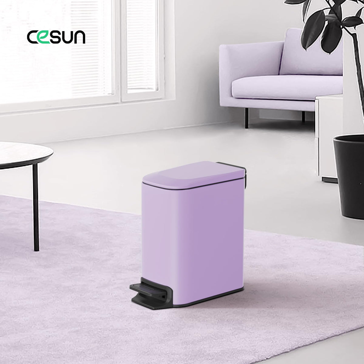 Cesun Small Bathroom Trash Can with Lid, 1.6 Gal, Soft Close, Matte Black
