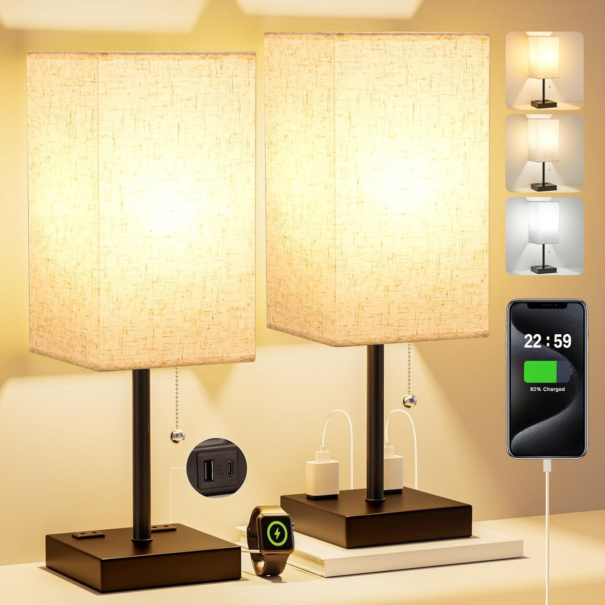 Fenmzee Bedside Lamp for Bedroom Set of 2 - Small Table Lamp for Nightstand