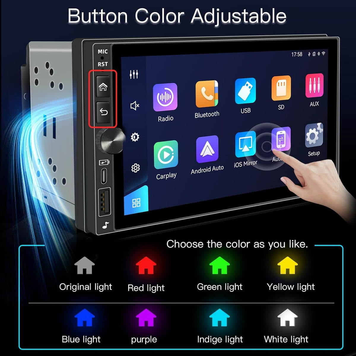 7" Double Din Car Stereo, Wireless CarPlay & Android Auto