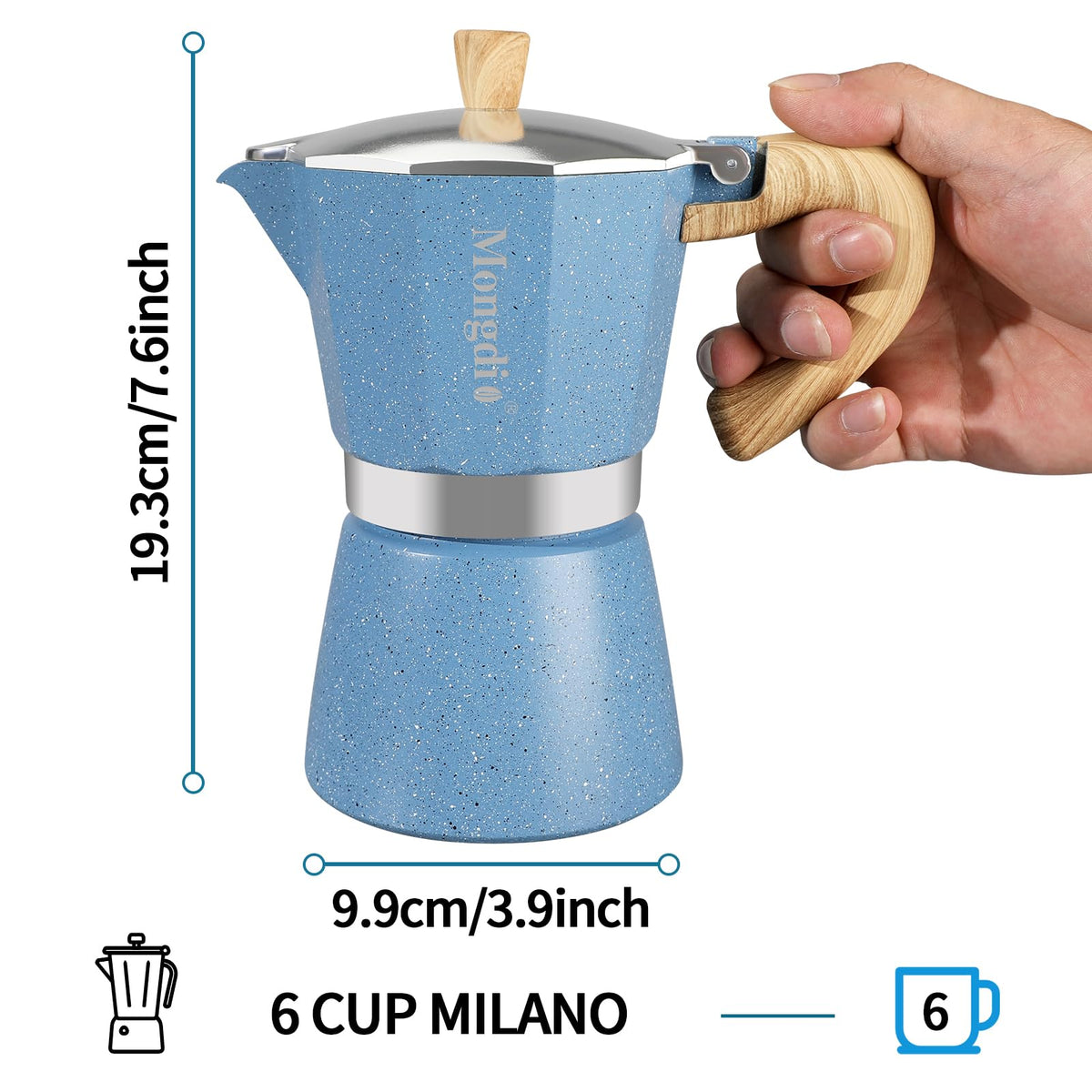 Mongdio Stovetop Espresso Maker Moka Pot, Cuban Coffee Maker Stove Top Coffee Maker Moka Italian Espresso Greca Coffee Maker Brewer Percolator, 6 Espresso Cups, 10 oz - Black
