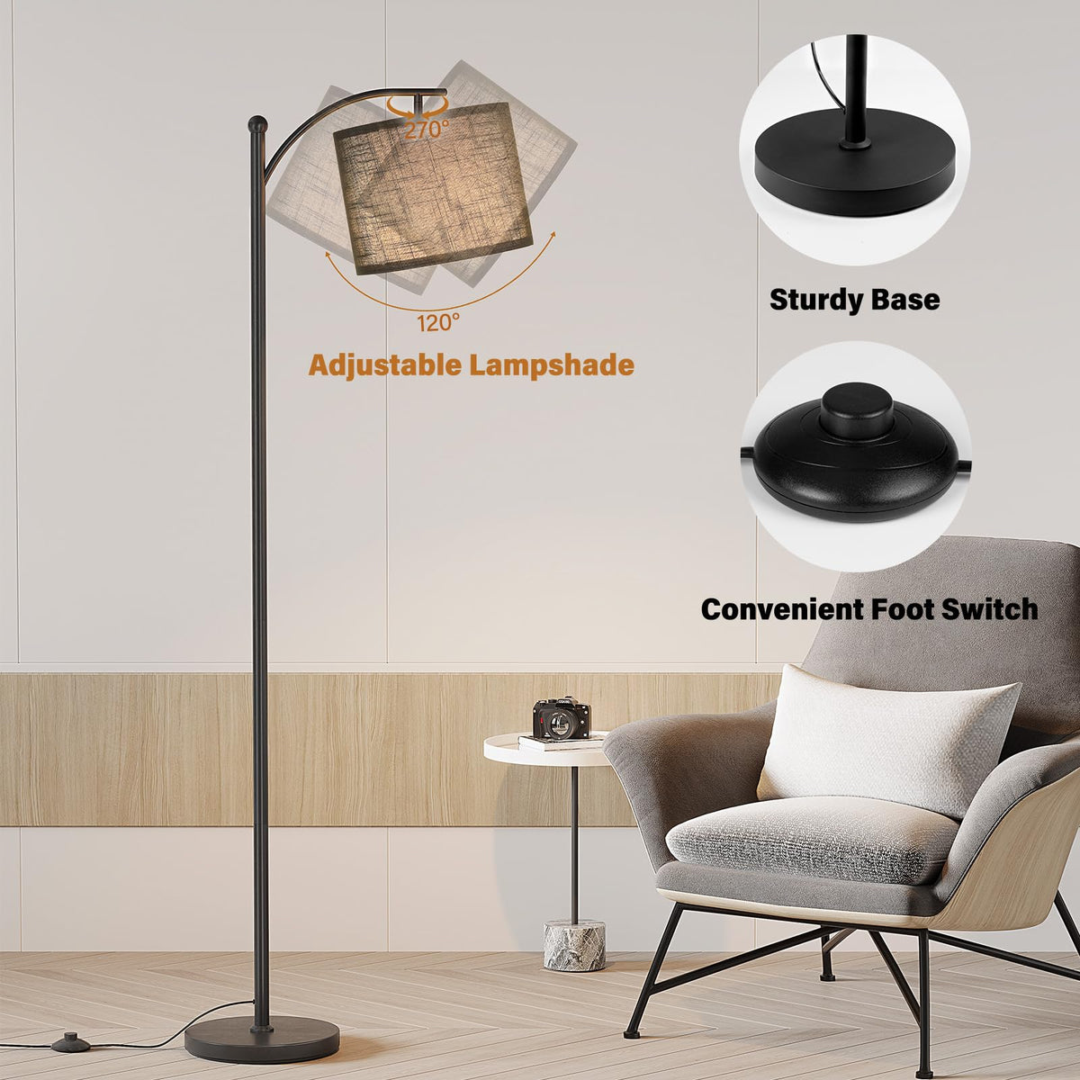 SUNMORY Arc Floor Lamp, Modern Floor Lamp with 3 Color Temperatures Bulb
