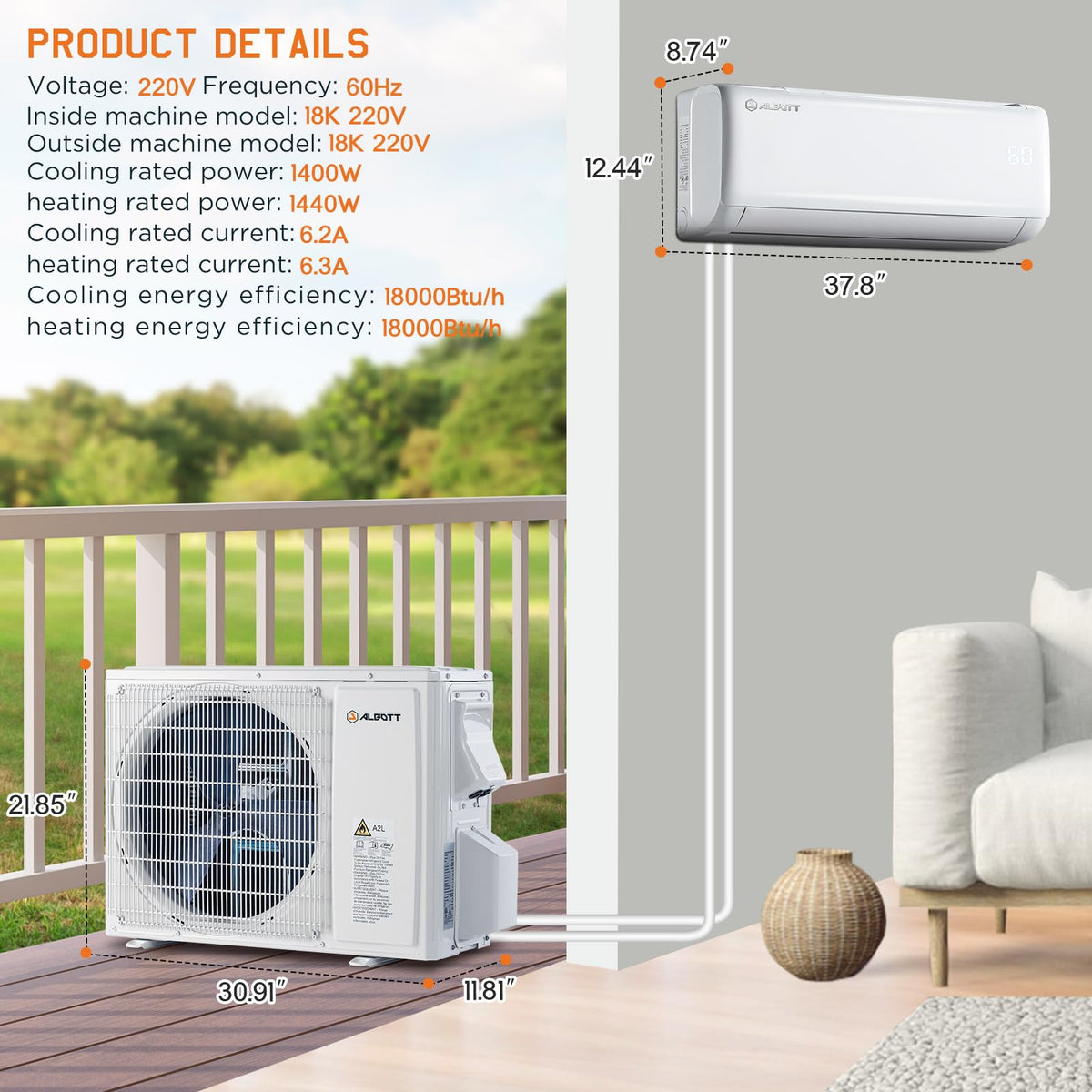 Albott 12,000 BTU Mini Split Air Conditioner and Heater SEER2 18, 115V
