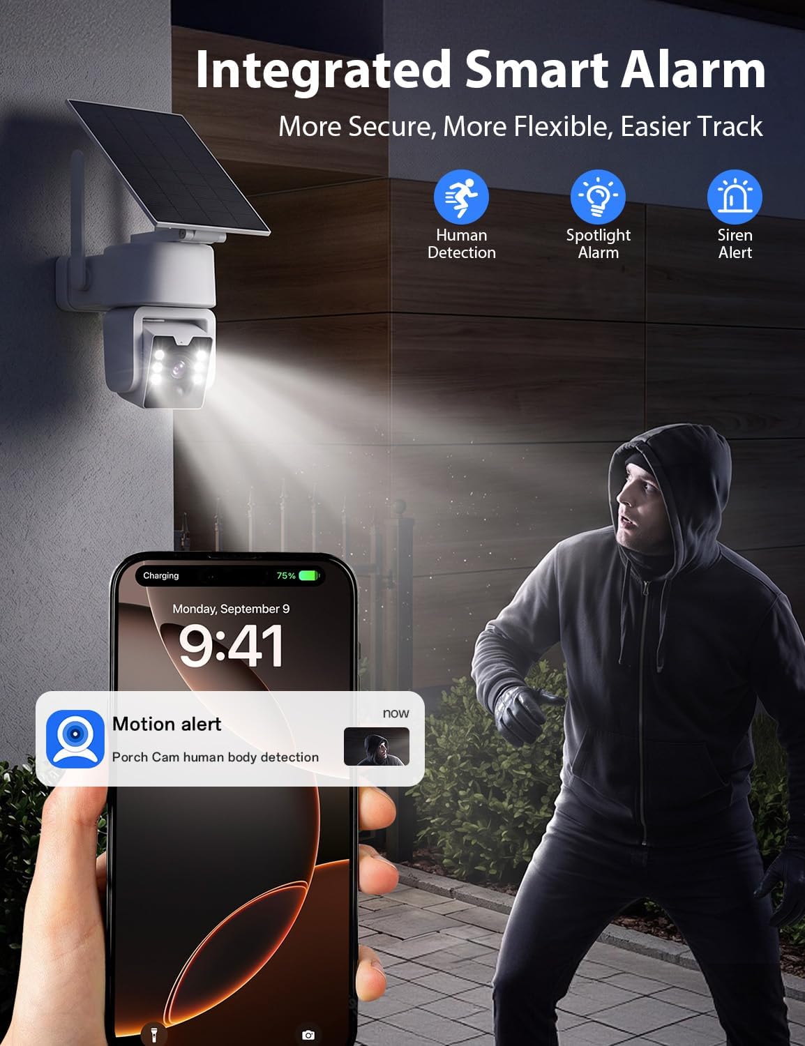 No Monthly Fee Solar Security Cameras Wireless Outdoor, home security systems,500GB HDD nvr security camera system No Subscription, 2.4G & 5G WiFi,2-Way Audio, 4MP, Color Night Vision, 360° View