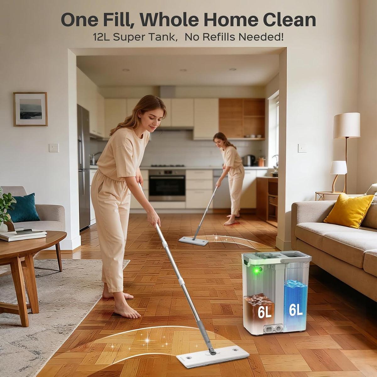 Mop and Bucket Set, Flat Mop and Bucket System for Floor Cleaning