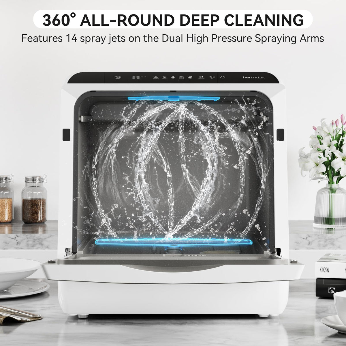 Hermitlux Countertop Dishwasher, 5 Place Settings Portable Dishwashers Mini