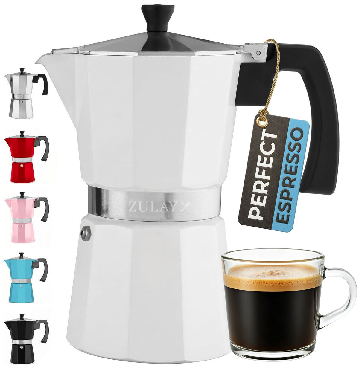 Zulay Moka Pot Espresso Stovetop Coffee Maker - Leak-Proof, Stainless Steel, Easy to Clean, Heat Resistant Handle & Knob - for Authentic Cuban & Italian Style Espresso - Makes 6 Espresso Cups - Red